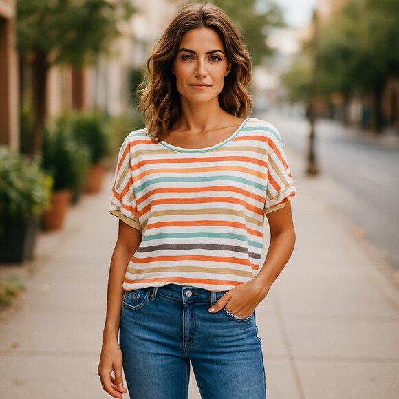 A'gaci Striped Crop Top - Picture 1 of 7
